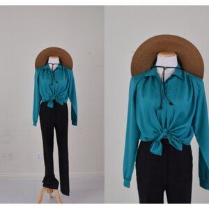Vintage 70s Button up Secretary Blouse size M‎